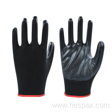 Hespax Seamless Nylon Oil Proof Nitrile Dipped Gloves